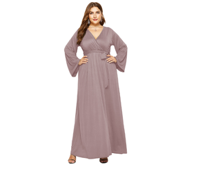 Women Irregular Solid Color Sexy Long-sleeved Deep V Party Dress Women's Evening Dress Pluz Size - Product Image 1