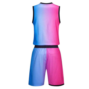 Ensemble de maillots de basket-ball unisexe légers rose et bleu dégradé, respirant, 100% polyester, vêtements d'équipe pour adultes - Product Image 2