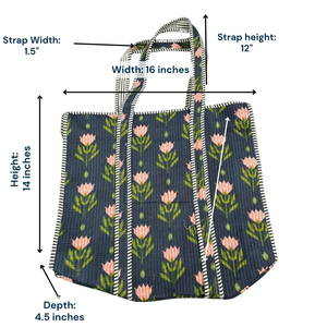 Sac fourre-tout en coton à motif floral de style bohème avec fermeture éclair, écologique et pliable, idéal pour les voyages d'été et le shopping - Product Image 3