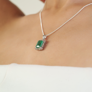 Wholesale Classic Octagon Cut Natural <b>Emerald</b> & Diamond Halo <b>Pendant</b> in 925 Sterling Silver Fine Jewelry For Women's - Product Image 4