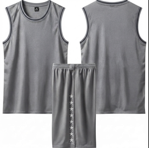 Conjunto de Uniforme de Baloncesto Gris Sublimado, Unisex, para Adultos, Transpirable, de Malla, Jersey sin Mangas, Pantalones Cortos, Antibacteriano, de Alta Calidad - Product Image 1