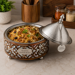 Marvel Handicraft Luxury Wooden Insulated Casserole with Stainless Steel Tagine Lid Premium Hot <b>Food</b> <b>Server</b> Decorative Gift Bowl - Product Image 3