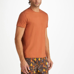 Camiseta de Manga Corta para Hombre, Cuello Redondo, Color Naranja Sólido, Teñido Liso, Corte Regular, Informal - Product Image 2