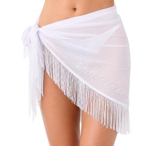 Pareo de Gasa Blanca para Novia con Flecos, Falda Asimétrica para Boda en la Playa o Despedida de Soltera - Product Image 1
