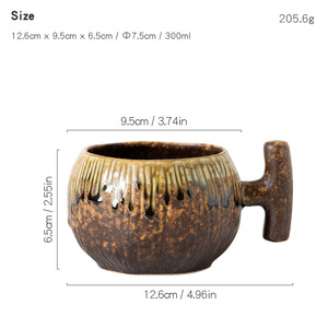 Pine Pavilion <b>Vintage</b> Textured Ceramic Coffee <b>Mug</b> 300ml Ribbed Round Kiln Changed Glaze Latte Cup for Commercial Cafe Barista - Product Image 6