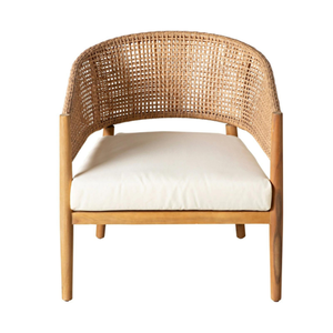 Chaise d'extérieur en rotin avec structure en teck, design moderne du milieu du siècle, mobilier de jardin confortable - Product Image 1