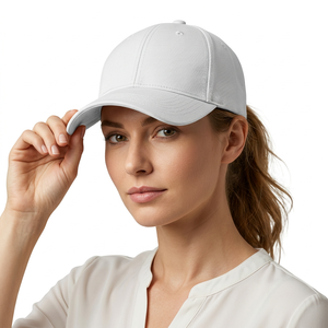 White 6-Panel Baseball Cap Unisex Adjustable Fitted Solid Color Twill Fabric Casual Style Adult Hat - Product Image 2