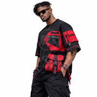 T-shirt Homme de Haute Qualité, Style Tech Wear, Poches Cargo Tactiques, Manches Courtes, Coupe Oversize, Streetwear Urbain, 100% Coton Respirant