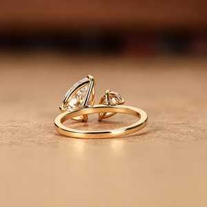 Bague Toi et Moi à deux pierres en diamant de laboratoire taille poire VVS2, en or massif 10k 14k 18k, or rose, argent, pour fiançailles - Product Image 6