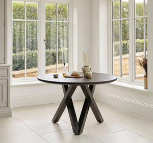 Ensemble de table à manger ronde scandinave moderne avec chaises rembourrées, bois de mahogany massif, base en X, ensemble de meubles de salle à manger - Product Image 2