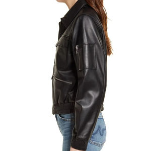 Chaquetas Personalizadas de Mujer con Cremallera Completa, de Cuero Genuino, Tejidas, Resistentes al Viento y Ecológicas, de la Mejor Calidad, Precio al por Mayor - Product Image 3