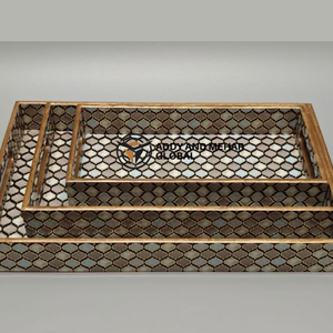 ชุดถาดเสิร์ฟลายเรขาคณิตสีน้ำตาล 3 ชิ้น ทำจาก MDF และกระดาษ ถาดซ้อนกันได้ สำหรับตกแต่งบ้านสไตล์โมเดิร์นและใช้เสิร์ฟ - Product Image 4