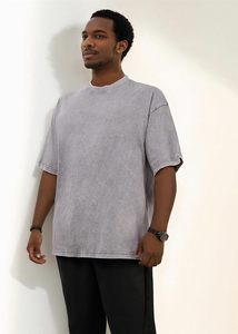 <span class=keywords><strong>T</strong></span>-shirt da uomo oversize in cotone lavato con acido, a maniche corte, girocollo, casual, tinta unita, vestibilità regolare - Product Image 2