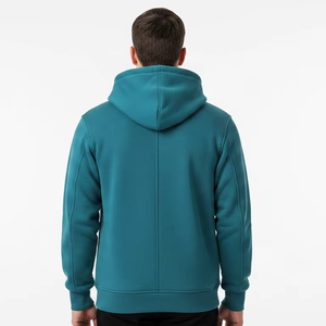 Sudadera con capucha para hombre, de algodón grueso, estilo oversize, holgada, informal, lisa, con cremallera completa, personalizable. - Product Image 5