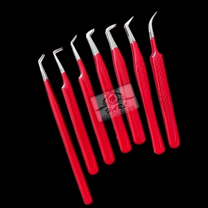 Hot Selling Red <b>Colour</b> Eyelash Tweezers for Eyelash Extension Soft Rubber Coating Eyelash Extension Tweezers <b>Set</b> Lash Supplies - Product Image 1