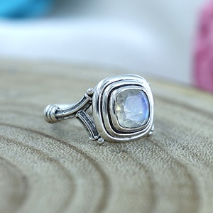 Vintage 925 Silver Rainbow <b>Moonstone</b> Rings Bezel Set Geometric Cushion Cut Natural Crystal Gemstone Unisex Everyday Wear <b>Jewelry</b> - Product Image 5