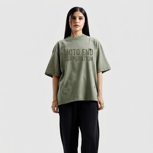 T-shirt en coton surdimensionné Moto End Corporation à manches courtes et col rond, style streetwear décontracté, avec motif imprimé lettres sur le devant pour homme - Product Image 3