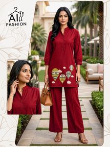 Orange Embroidered Cotton Recycled Materials Ready to Wear <b>Kurta</b> Palazzo Set <b>Indian</b> Pakistani Casual Wear for Women All Seasons - Product Image 5