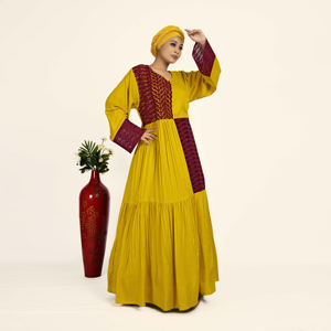 Vestido Largo Kaftan de Rayón con Parches, Bordado Chikankari Schiffli, Estilo Islámico Modesto, Estilo Árabe de Dubái, para Mujer - Product Image 1