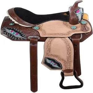 Feito sob encomenda mais recente design cavalo ocidental couro de vaca pedalada com fabricante de mão tooled