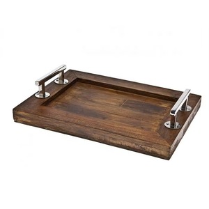Belladec Modern Unique Design Acacia Wood Serving & <b>Storage</b> <b>Tray</b> with Steel Handles Lightweight and Customized Shape - Product Image 1