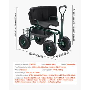 Sgabello da Giardino Regolabile in PVC con Ruote, Girevole a 360 Gradi, Capacità di Carico 400 libbre, per Parchi - Product Image 3