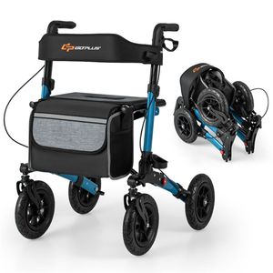 Deambulatore Pieghevole Regolabile in Altezza, Capacità 139 kg, Ruote da 9 Pollici per Tutti i Terreni, 7 Livelli di Altezza (81,5 "-92,1"), Sedile Largo, Telaio in Alluminio - Product Image 1