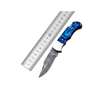 Cuchillo de Bolsillo Burraq Hecho a Mano con Acero de Damasco, Punta Caída, Mango de Resina y Funda de Cuero, DIY OEM/ODM para Regalos y Uso en Exteriores - Product Image 2