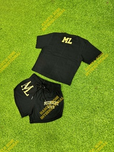 Women's <b>Black</b> Hot Letter Print Polyester/Cotton 140g Knitted Mid Drawstring Waist Logo Sporty Yoga Fitness Athletic Shorts - Product Image 4
