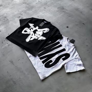 Short Sign Customizable Front 240gsm 100% Cotton Men O-Neck Regular Fit Casual Silk Screen Printing Letter Worsted Premium - Product Image 3