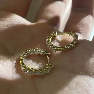 Tishya Diamond 1.50Ct Round Cut Moissanite <b>Huggie</b> Hoop Earrings 14K <b>Solid</b> Yellow <b>Gold</b> Women's Fine Jewelry Gift - Product Image 3