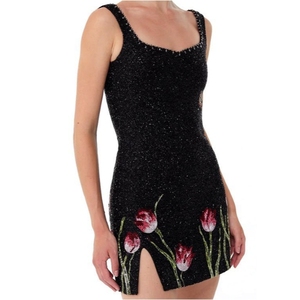 Mini-robe de soirée sans manches de luxe bleue à paillettes avec motif étoile de mer, ornée de perles en résine, vêtement de mode, fournisseur de fabrication en gros - Product Image 5