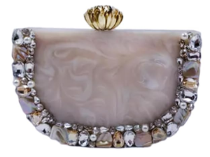 Pochette en résine demi-lune ornée de marbre blanc, pochette de mariée en résine entièrement faite à la main - Product Image 5