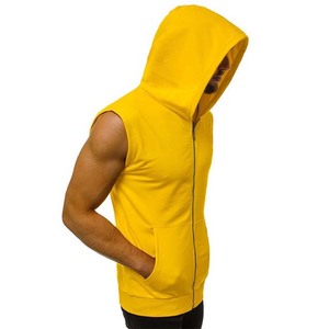 เสื้อสเวตเชิ้ตมีฮู้ดแขนกุดสำหรับผู้ชาย สีเหลือง ผ้าฟลีซลำลอง ทรงปกติ ใส่ได้ในฤดูใบไม้ร่วง - Product Image 6