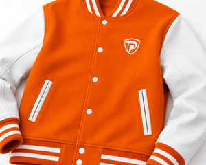 Dumela Custom Orange <b>White</b> Windproof Varsity Bomber <b>Jacket</b> <b>Men</b> Embroidered Front Logo OEM Service Regular Fit Winter Outerwear - Product Image 3