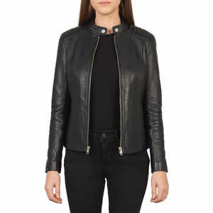 Chaqueta de Motociclista de Piel de Oveja Negra para Mujer, Corte Personalizado, Manga Larga, Puños con Cremallera, Detalle Acolchado en los Hombros, Talla XS - Product Image 3