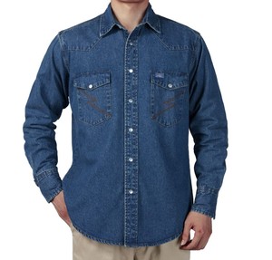 เสื้อเชิ้ตยีนส์ผู้ชาย แขนยาว ผ้าฝ้าย 100% นุ่ม สวมใส่สบาย มีกระเป๋า ทรงเข้ารูป ยืดหยุ่นเล็กน้อย เสื้อผ้าสไตล์คาวบอยสำหรับผู้ชาย - Product Image 1