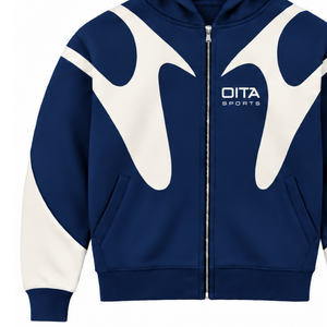 Sweat à capuche zippé bleu marine avec empiècements contrastants pour homme, style streetwear, fermeture éclair intégrale, manches longues, décontracté, en polaire, avec poches - Product Image 6