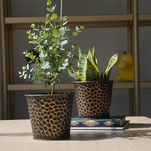 Metal Copper Planter Set of 2, Hammered Plant Pots Use as Vase Candle Holder Christmas Decor Metal Planter - Product Image 4