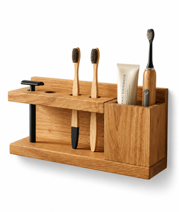 Porte-serviettes mural en bois avec étagère, design minimaliste, finition naturelle, pour salle de bain, accessoires de salle de bain en bois - Product Image 3
