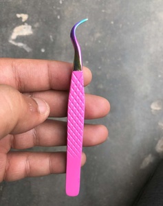 Pince à cils à poignée en diamant rose rose vente en gros boîte rose emballage isolation pince à cils à pointe en fibre de marque privée - Product Image 1