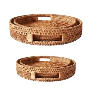 Wicker Rattan <b>Basket</b>/<b>Tray</b> Handmade Eco-Friendly Home Decor with Handles for Food Beverage Presentation - Product Image 1