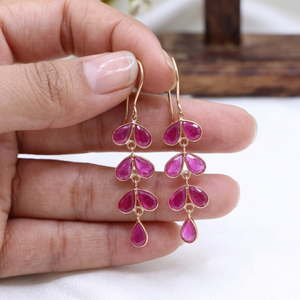 New Arrival Natural Ruby Leaf Shaped Gemstone Drop Dangle <b>Earring</b> in 18k Yellow Gold Handmade Jewelry Wholesaler - Product Image 2