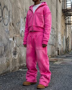 Conjunto Deportivo Premium para Hombre, Sudadera con Capucha y Pantalones Deportivos, Estilo Vintage Lavado, Algodón Grueso, Talla Grande, Ropa Urbana Desgastada - Product Image 2