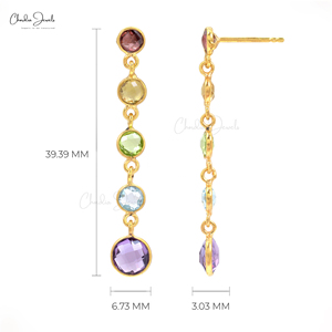 Asian Manufacturer 925 Sterling Silver Yellow <b>Gold</b> Plated Multi Gemstone Dainty <b>Dangling</b> <b>Earrings</b> Free Shipping Available - Product Image 3