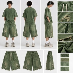 Pantalones de hombre de corte regular, blancos, de jersey rasgado, con logo frontal, de secado rápido, con efecto desgastado, dobladillo deshilachado, con cordón, de pierna ancha, estilo streetwear - Product Image 2
