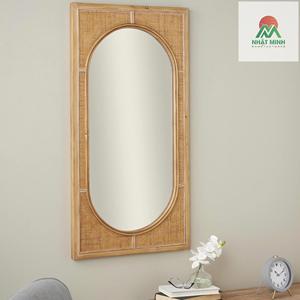 Brown Wall <b>Mirror</b> with Oval Center .This rectangular wall <b>mirror</b> features a matte brown rattan finish, giving it a natural look. - Product Image 5