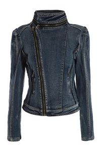 Blouson moto en jean bleu pour femme, manches longues, col rabattable, fermeture éclair, couleur unie, automne, longueur standard - Product Image 5
