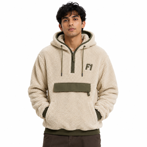 Sweat-shirt décontracté personnalisé en molleton Sherpa épais avec demi-fermeture éclair, poche avant et broderie pour homme, en coton polaire, B2B USA - Product Image 4
