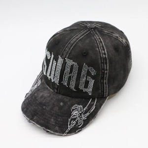 Gorra de béisbol negra de mezclilla con letras de diamantes de imitación y escorpión bordado, ajustable, estilo urbano unisex, base de malla negra - Product Image 4